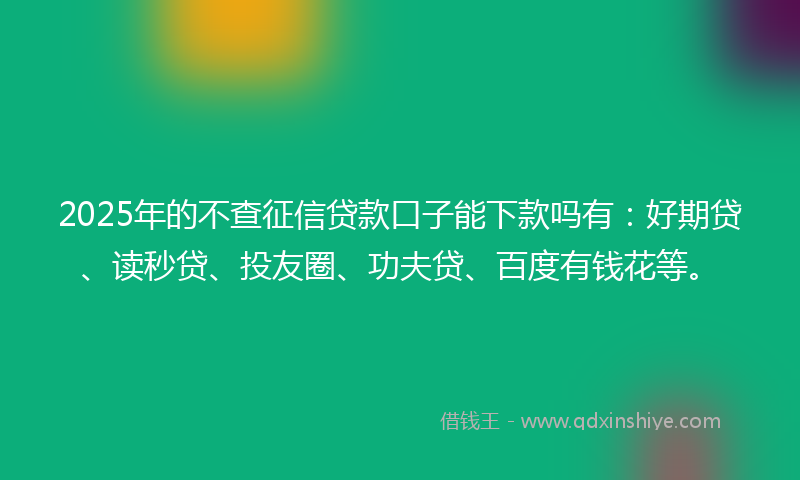 2025年的不查征信贷款口子能下款吗有：好期贷、读秒贷、投友圈、功夫贷、百度有钱花等。