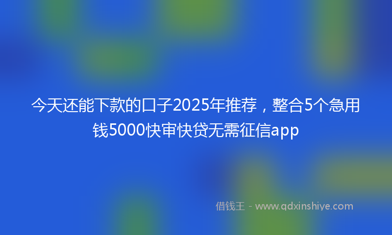 今天还能下款的口子2025年推荐，整合5个急用钱5000快审快贷无需征信app