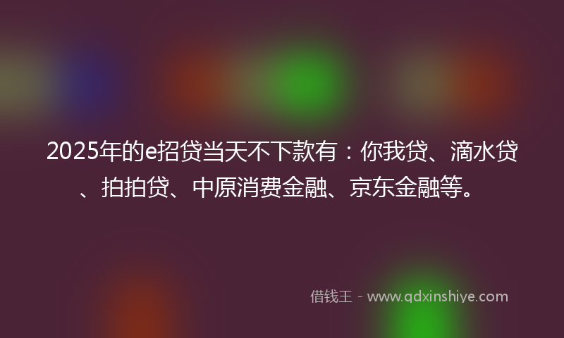 2025年的e招贷当天不下款有：你我贷、滴水贷、拍拍贷、中原消费金融、京东金融等。
