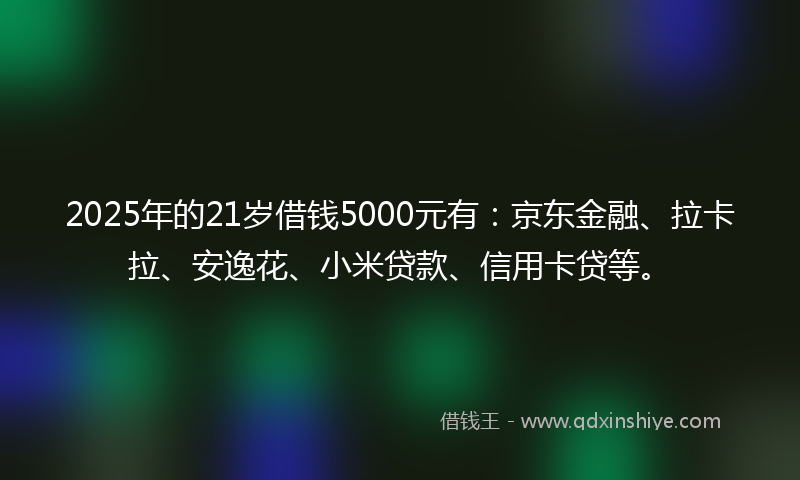 2025年的21岁借钱5000元有：京东金融、拉卡拉、安逸花、小米贷款、信用卡贷等。