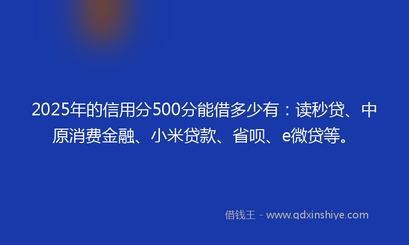 2025年的信用分500分能借多少有：读秒贷、中原消费金融、小米贷款、省呗、e微贷等。