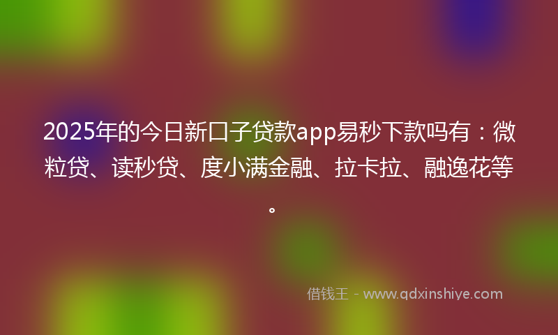 2025年的今日新口子贷款app易秒下款吗有：微粒贷、读秒贷、度小满金融、拉卡拉、融逸花等。