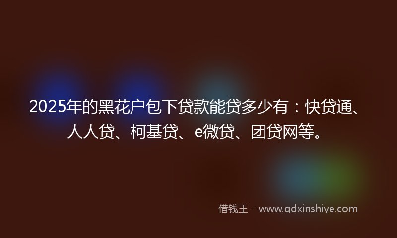 2025年的黑花户包下贷款能贷多少有：快贷通、人人贷、柯基贷、e微贷、团贷网等。