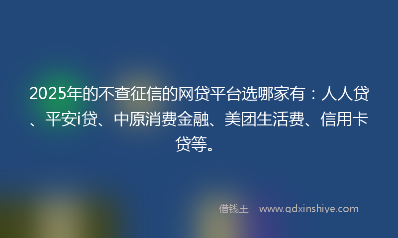 2025年的不查征信的网贷平台选哪家有：人人贷、平安i贷、中原消费金融、美团生活费、信用卡贷等。