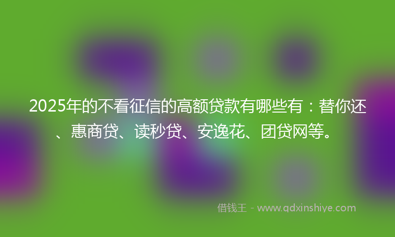 2025年的不看征信的高额贷款有哪些有：替你还、惠商贷、读秒贷、安逸花、团贷网等。