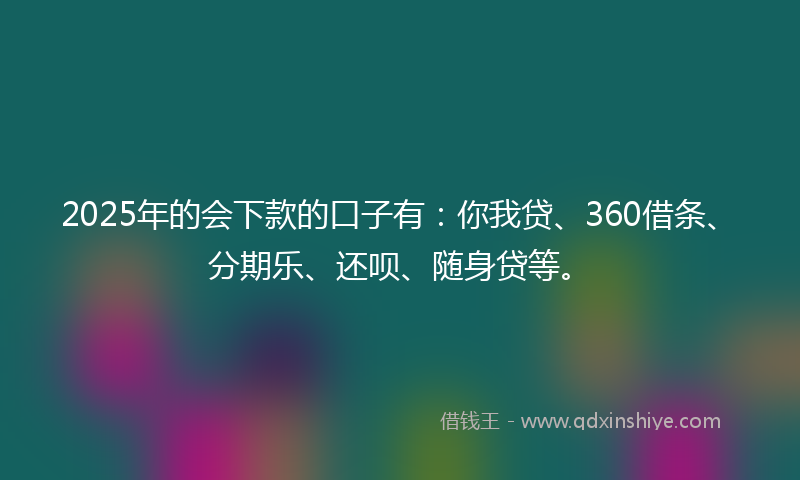 2025年的会下款的口子有：你我贷、360借条、分期乐、还呗、随身贷等。