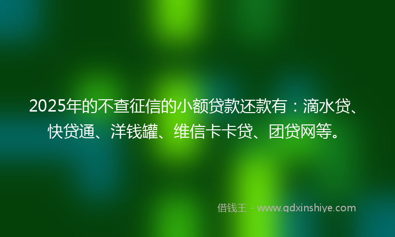 2025年的不查征信的小额贷款还款有：滴水贷、快贷通、洋钱罐、维信卡卡贷、团贷网等。