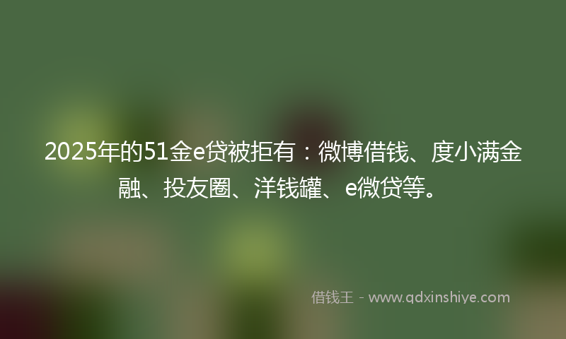2025年的51金e贷被拒有：微博借钱、度小满金融、投友圈、洋钱罐、e微贷等。