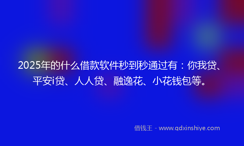 2025年的什么借款软件秒到秒通过有：你我贷、平安i贷、人人贷、融逸花、小花钱包等。