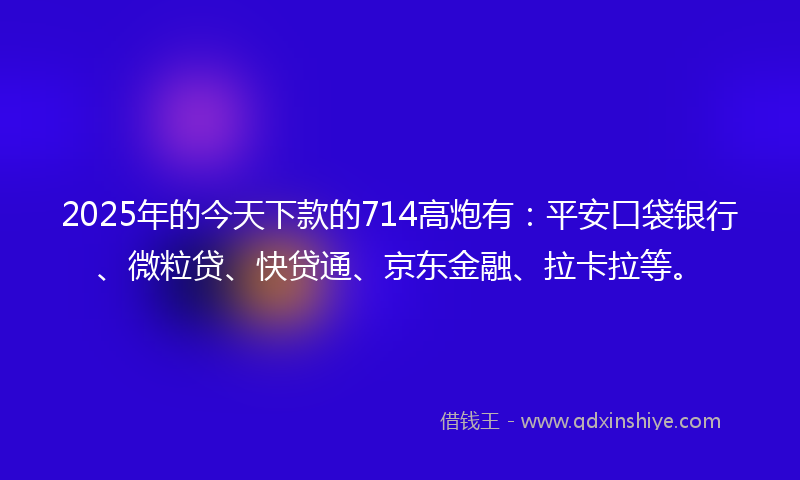 2025年的今天下款的714高炮有：平安口袋银行、微粒贷、快贷通、京东金融、拉卡拉等。
