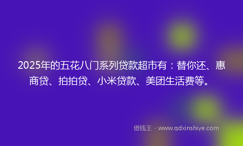 2025年的五花八门系列贷款超市有：替你还、惠商贷、拍拍贷、小米贷款、美团生活费等。
