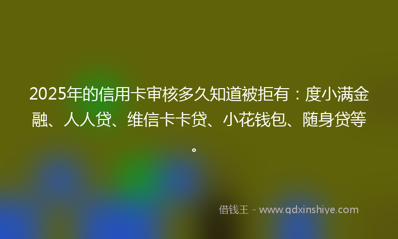 2025年的信用卡审核多久知道被拒有：度小满金融、人人贷、维信卡卡贷、小花钱包、随身贷等。