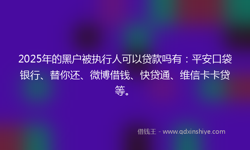 2025年的黑户被执行人可以贷款吗有：平安口袋银行、替你还、微博借钱、快贷通、维信卡卡贷等。