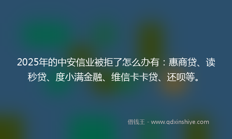2025年的中安信业被拒了怎么办有：惠商贷、读秒贷、度小满金融、维信卡卡贷、还呗等。