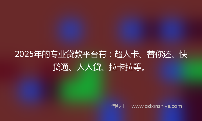 2025年的专业贷款平台有：超人卡、替你还、快贷通、人人贷、拉卡拉等。