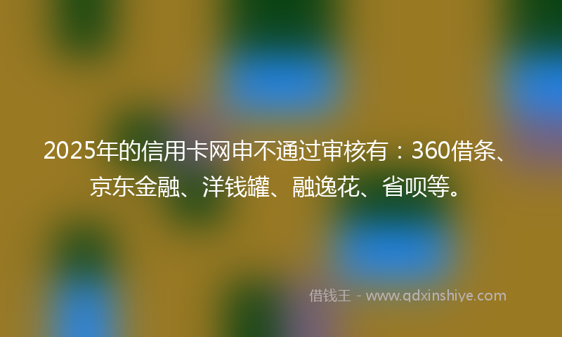 2025年的信用卡网申不通过审核有：360借条、京东金融、洋钱罐、融逸花、省呗等。