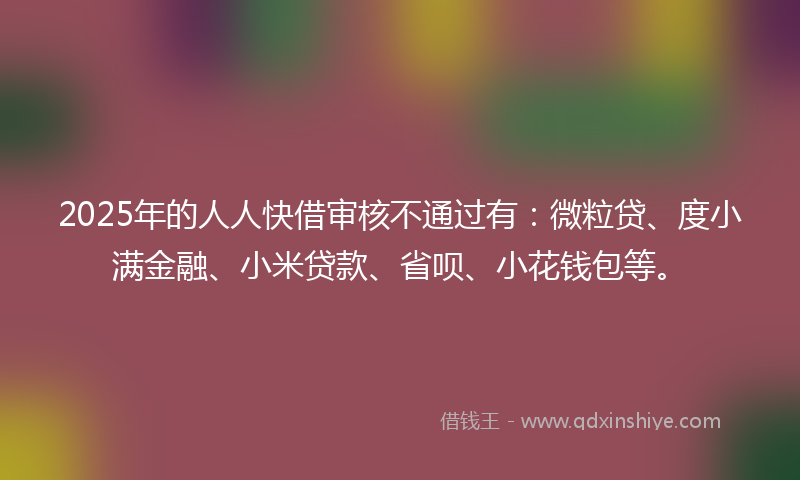 2025年的人人快借审核不通过有：微粒贷、度小满金融、小米贷款、省呗、小花钱包等。