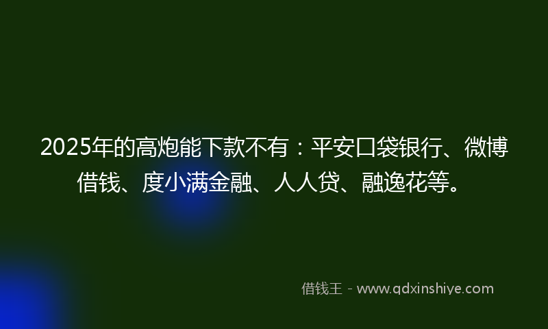 2025年的高炮能下款不有：平安口袋银行、微博借钱、度小满金融、人人贷、融逸花等。