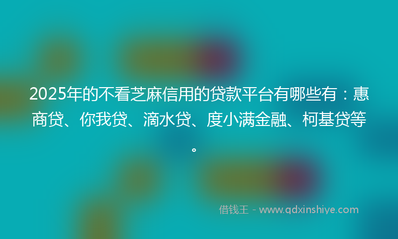 2025年的不看芝麻信用的贷款平台有哪些有：惠商贷、你我贷、滴水贷、度小满金融、柯基贷等。