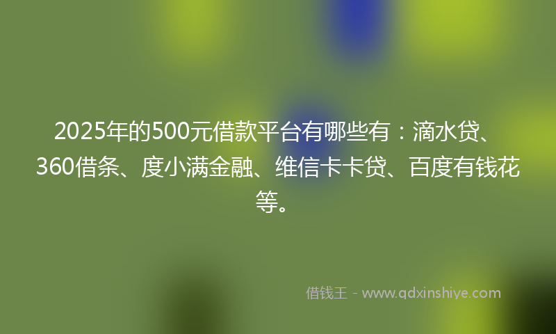 2025年的500元借款平台有哪些有：滴水贷、360借条、度小满金融、维信卡卡贷、百度有钱花等。