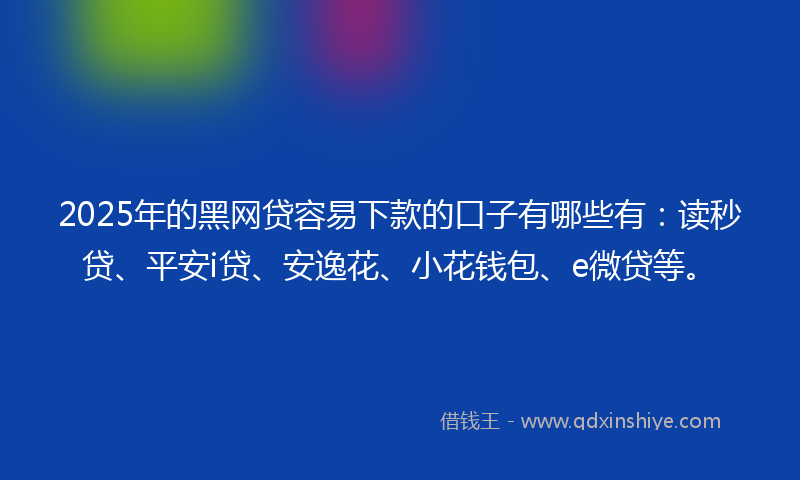 2025年的黑网贷容易下款的口子有哪些有：读秒贷、平安i贷、安逸花、小花钱包、e微贷等。