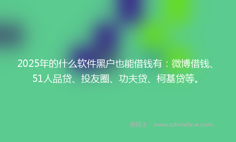 2025年的什么软件黑户也能借钱有：微博借钱、51人品贷、投友圈、功夫贷、柯基贷等。