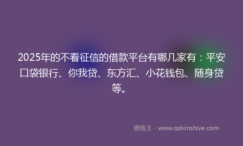 2025年的不看征信的借款平台有哪几家有：平安口袋银行、你我贷、东方汇、小花钱包、随身贷等。