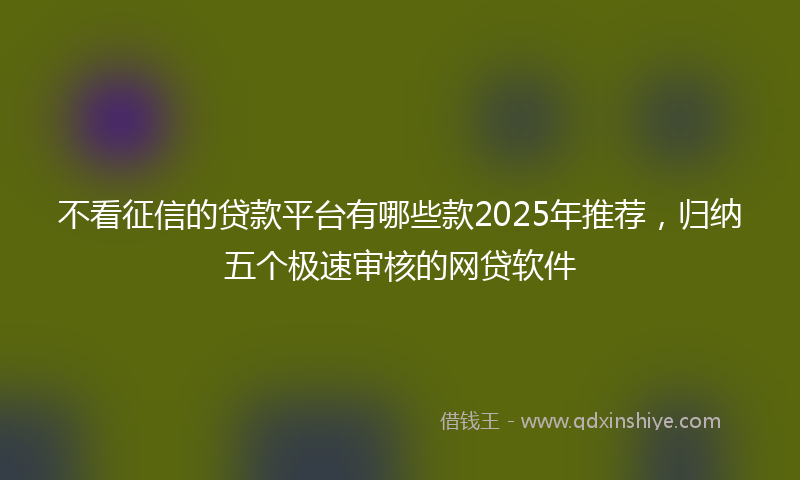 不看征信的贷款平台有哪些款2025年推荐，归纳五个极速审核的网贷软件
