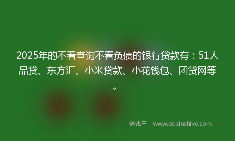 2025年的不看查询不看负债的银行贷款有：51人品贷、东方汇、小米贷款、小花钱包、团贷网等。