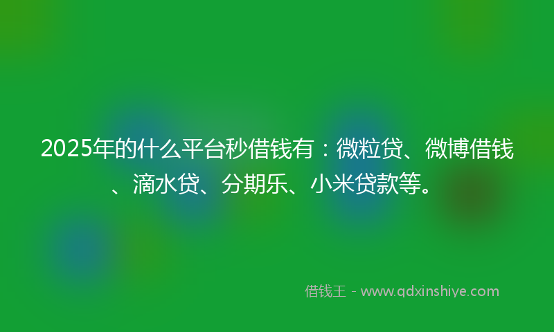 2025年的什么平台秒借钱有：微粒贷、微博借钱、滴水贷、分期乐、小米贷款等。