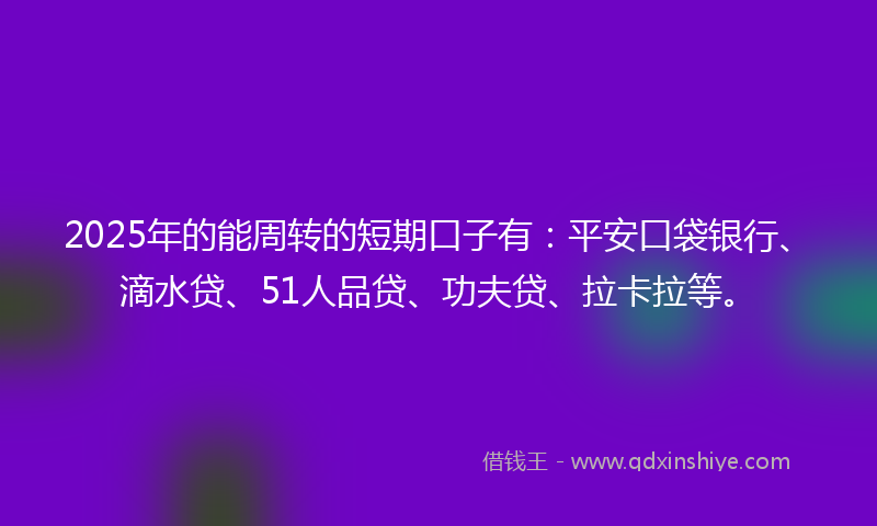 2025年的能周转的短期口子有：平安口袋银行、滴水贷、51人品贷、功夫贷、拉卡拉等。