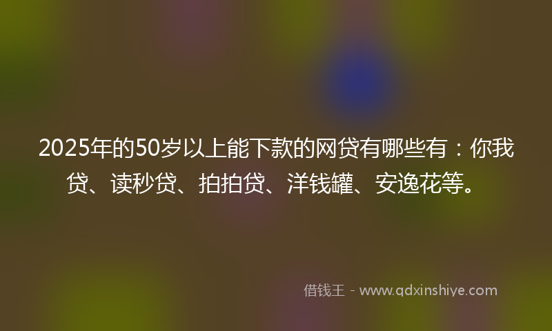 2025年的50岁以上能下款的网贷有哪些有：你我贷、读秒贷、拍拍贷、洋钱罐、安逸花等。
