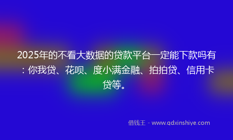 2025年的不看大数据的贷款平台一定能下款吗有：你我贷、花呗、度小满金融、拍拍贷、信用卡贷等。