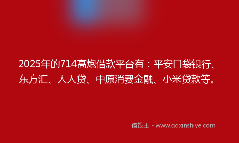 2025年的714高炮借款平台有：平安口袋银行、东方汇、人人贷、中原消费金融、小米贷款等。
