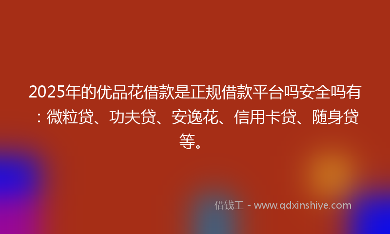 2025年的优品花借款是正规借款平台吗安全吗有：微粒贷、功夫贷、安逸花、信用卡贷、随身贷等。