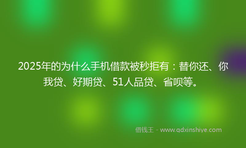 2025年的为什么手机借款被秒拒有：替你还、你我贷、好期贷、51人品贷、省呗等。