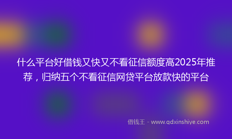 什么平台好借钱又快又不看征信额度高2025年推荐，归纳五个不看征信网贷平台放款快的平台