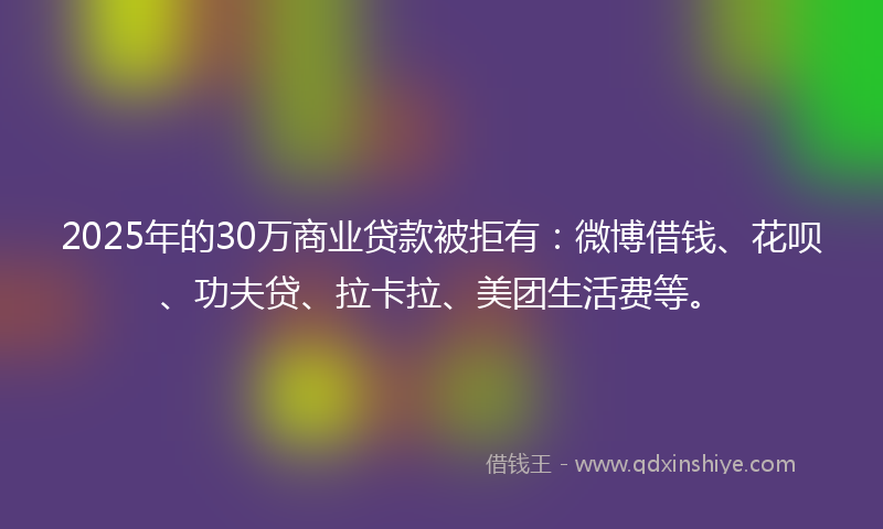 2025年的30万商业贷款被拒有：微博借钱、花呗、功夫贷、拉卡拉、美团生活费等。