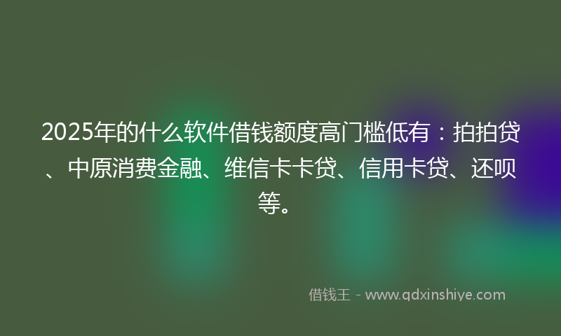 2025年的什么软件借钱额度高门槛低有：拍拍贷、中原消费金融、维信卡卡贷、信用卡贷、还呗等。