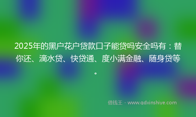 2025年的黑户花户贷款口子能贷吗安全吗有：替你还、滴水贷、快贷通、度小满金融、随身贷等。