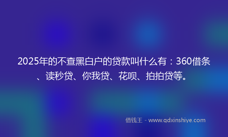 2025年的不查黑白户的贷款叫什么有：360借条、读秒贷、你我贷、花呗、拍拍贷等。