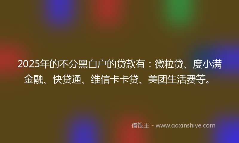 2025年的不分黑白户的贷款有：微粒贷、度小满金融、快贷通、维信卡卡贷、美团生活费等。