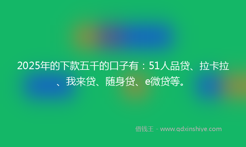 2025年的下款五千的口子有：51人品贷、拉卡拉、我来贷、随身贷、e微贷等。