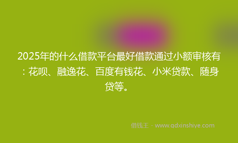 2025年的什么借款平台最好借款通过小额审核有：花呗、融逸花、百度有钱花、小米贷款、随身贷等。