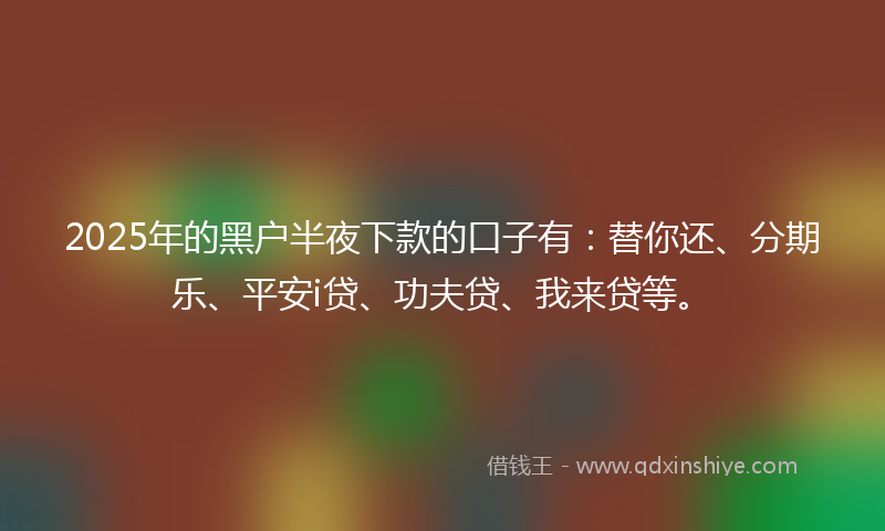 2025年的黑户半夜下款的口子有：替你还、分期乐、平安i贷、功夫贷、我来贷等。