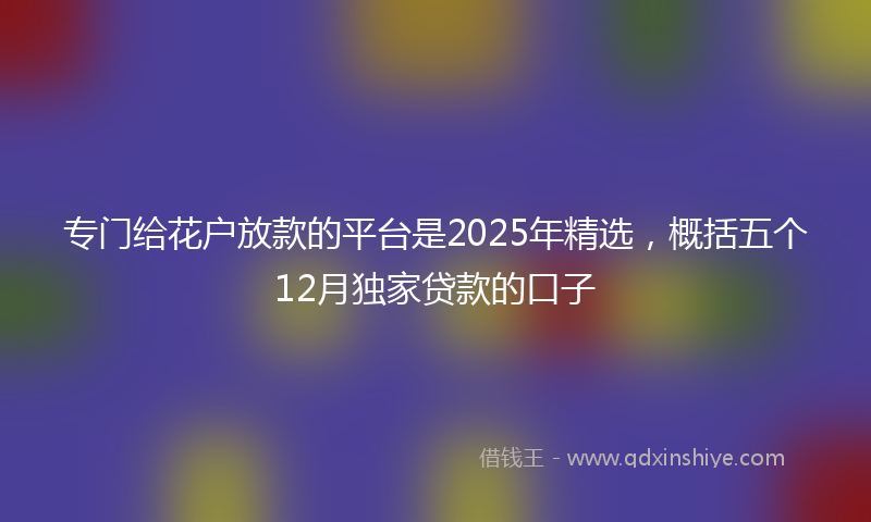 专门给花户放款的平台是2025年精选，概括五个12月独家贷款的口子