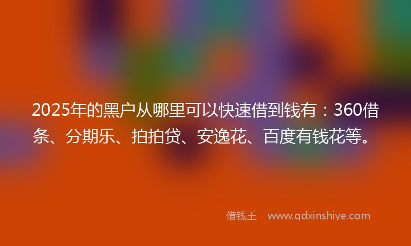 2025年的黑户从哪里可以快速借到钱有：360借条、分期乐、拍拍贷、安逸花、百度有钱花等。