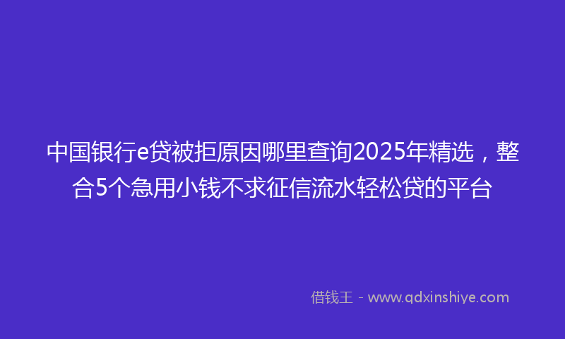 中国银行e贷被拒原因哪里查询2025年精选，整合5个急用小钱不求征信流水轻松贷的平台