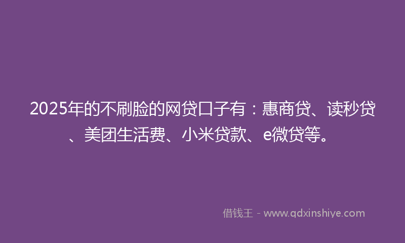 2025年的不刷脸的网贷口子有：惠商贷、读秒贷、美团生活费、小米贷款、e微贷等。