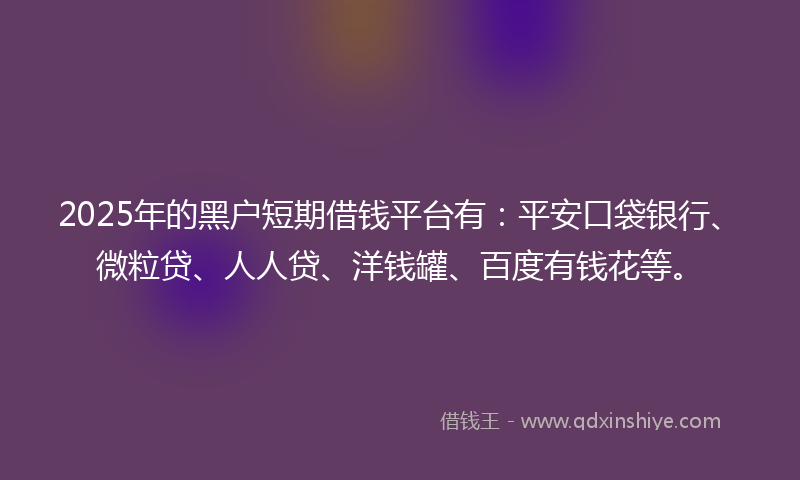 2025年的黑户短期借钱平台有：平安口袋银行、微粒贷、人人贷、洋钱罐、百度有钱花等。